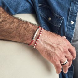 Tubo Men's Red Leather and Sterling Silver Bracelet
