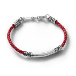 Tubo Men's Red Leather and Sterling Silver Bracelet