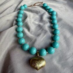 Turquoise Bead Gold Heart Necklace