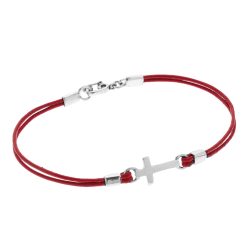 Ucayali Men's Leather and Sterling Silver Cross Bracelet