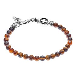 Vancouver Men's Sterling Silver and Tiger's Eye Cross Bracelet