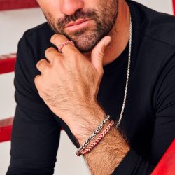 Vela Men's Red Cord and Sterling Silver Bracelet