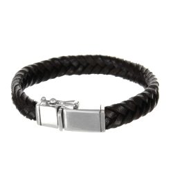 Vigor Men's Braided Black Leather and Sterling Silver Bracelet