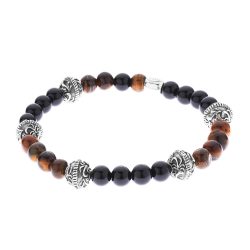 Walid Men’s Sterling Silver, Tiger’s Eye and Obsidian Bracelet Andes Luxe Walid Men's Sterling Silver, Tiger's Eye and Obsidian Bracelet