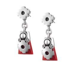 Wari Sterling Silver and Red Spondylus Chakana Earrings