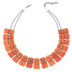 Wiracocha Sterling Silver and Orange Spondylus Necklace