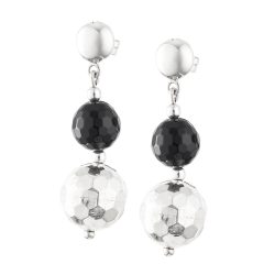 Yana Hammered Sterling Silver and Obsidian Earrings