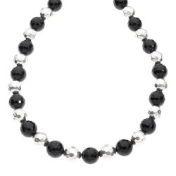 Yana Hammered Sterling Silver and Obsidian Necklace